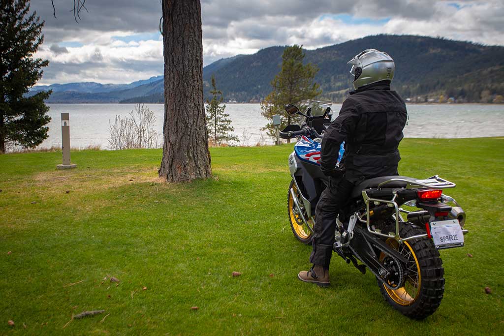 biker looking over the lake